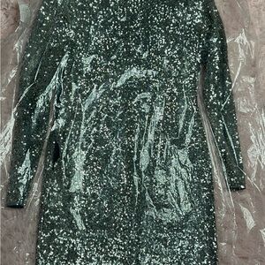Sequin Long Sleeve Dress - Silver